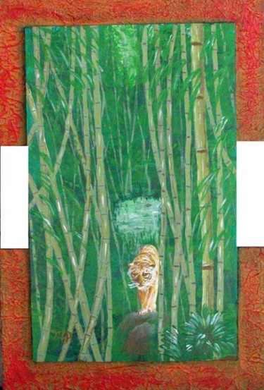 Peinture intitulée "Tigre dans les bamb…" par Jacques Copp, Œuvre d'art originale