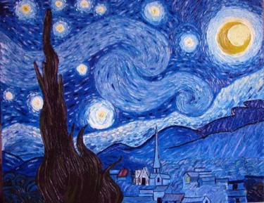 Peinture intitulée "Nuit étoilée et cyp…" par Jacques Copp, Œuvre d'art originale
