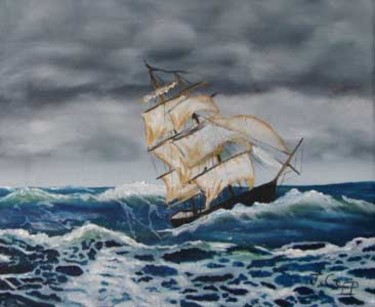 Peinture intitulée "Voilier en mer agit…" par Jacques Copp, Œuvre d'art originale