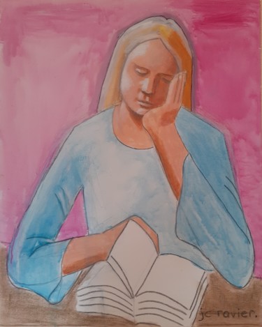Peinture intitulée "la lecture" par Jean Christophe Ravier, Œuvre d'art originale, Acrylique
