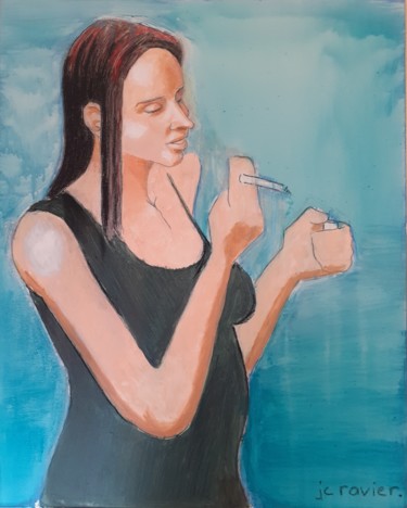 Malerei mit dem Titel "la fumeuse" von Jean Christophe Ravier, Original-Kunstwerk, Acryl