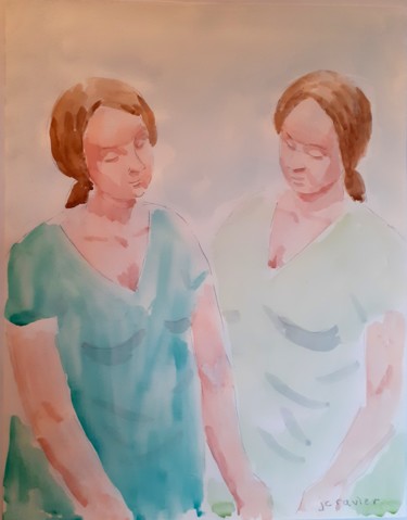 Peinture intitulée "soeurs" par Jean Christophe Ravier, Œuvre d'art originale, Aquarelle