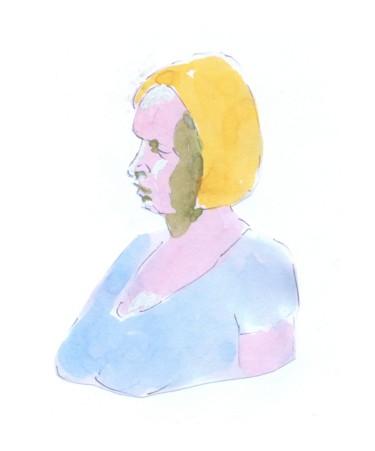 Painting titled "blonde" by Jean Christophe Ravier, Original Artwork, Watercolor Mounted on Glass