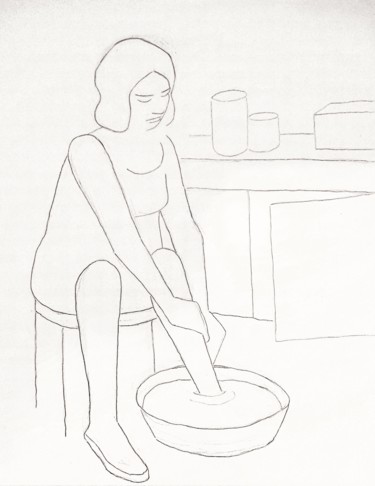 Peinture intitulée "Soins des pieds" par Jean Christophe Ravier, Œuvre d'art originale, Crayon