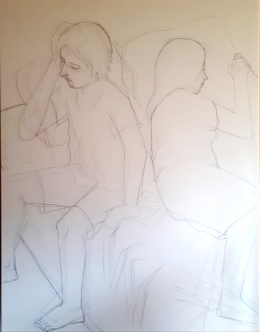제목이 "Réveil difficile"인 미술작품 Jean Christophe Ravier로, 원작, 연필