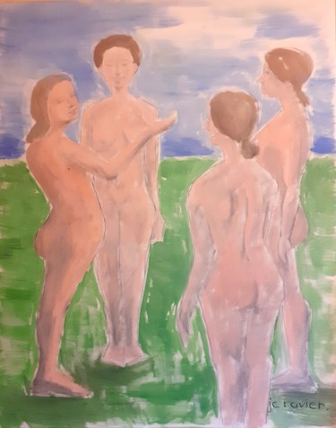Painting titled "Discussion entre nu…" by Jean Christophe Ravier, Original Artwork, Acrylic