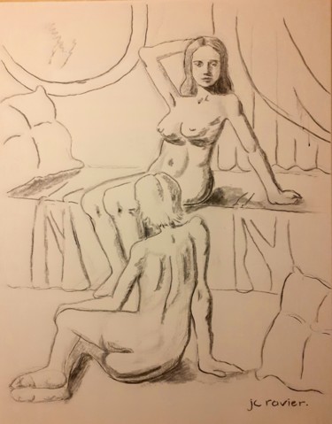 Malerei mit dem Titel "Une femme avec une…" von Jean Christophe Ravier, Original-Kunstwerk, Kohle