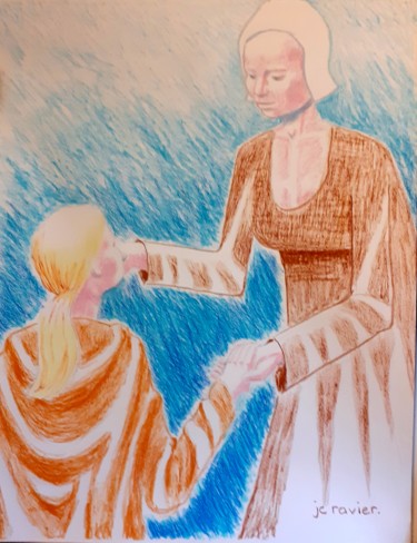 Peinture intitulée "Caresse" par Jean Christophe Ravier, Œuvre d'art originale, Pastel