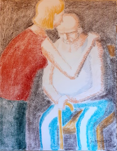 Painting titled "Baiser porte-bonheur" by Jean Christophe Ravier, Original Artwork, Pastel