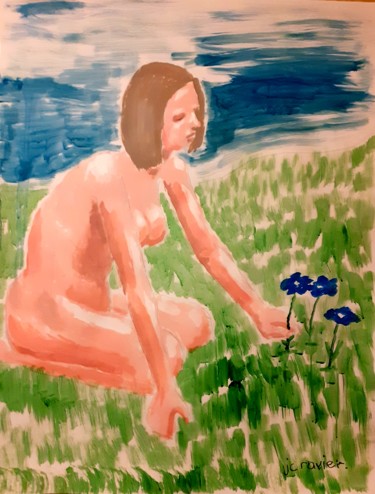 Painting titled "Fleur bleue." by Jean Christophe Ravier, Original Artwork, Acrylic