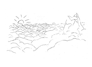 Dessin intitulée "Au dessus des nuages" par Jean Christophe Ravier, Œuvre d'art originale, Stylo à bille