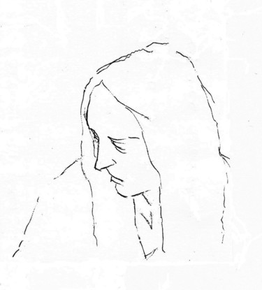 Dessin intitulée "Pensive" par Jean Christophe Ravier, Œuvre d'art originale, Stylo à bille