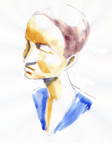 Drawing titled "Bédouin" by Jean Christophe Ravier, Original Artwork, Watercolor