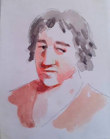 Drawing titled "Jeune paysan" by Jean Christophe Ravier, Original Artwork, Watercolor