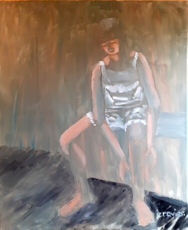 Painting titled "Adolescente à la fr…" by Jean Christophe Ravier, Original Artwork, Oil
