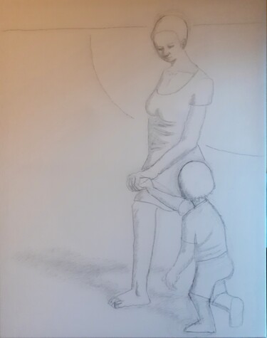 Dessin intitulée "Mère et fils" par Jean Christophe Ravier, Œuvre d'art originale, Crayon