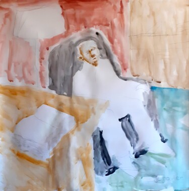 Painting titled "Psy au travail" by Jean Christophe Ravier, Original Artwork, Watercolor