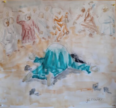 Pittura intitolato "Lapidation" da Jean Christophe Ravier, Opera d'arte originale, Acquarello