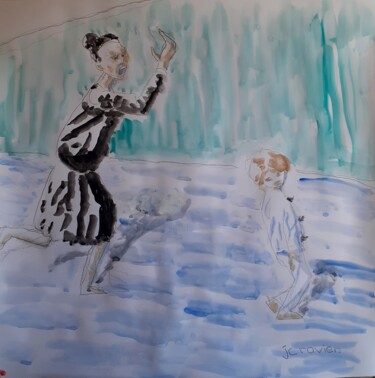 Painting titled "Folcoche et Pierrot" by Jean Christophe Ravier, Original Artwork, Watercolor