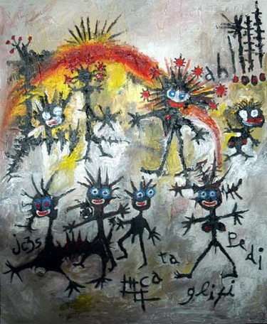 Painting titled "Crianças brincando…" by Jose Carlos Sarmento, Original Artwork, Oil