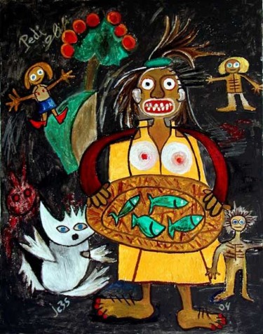 Painting titled "Peixe e maçãs...rou…" by Jose Carlos Sarmento, Original Artwork, Oil