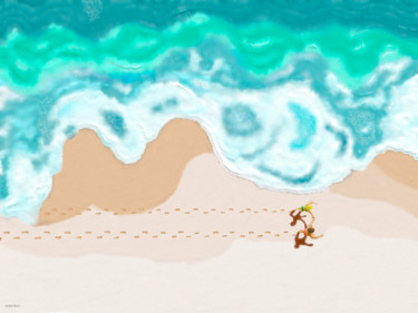 Arts numériques intitulée "Paseo en la playa" par Jc Santamaría, Œuvre d'art originale, Peinture numérique Monté sur Alumini…