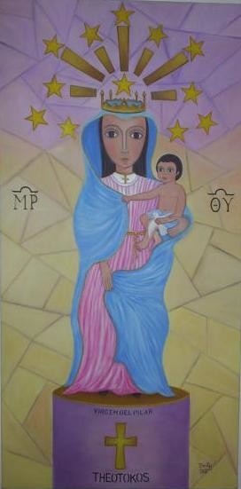 Pintura intitulada "Virgem do Pilar" por José Dantas Filho Dantas, Obras de arte originais, Óleo