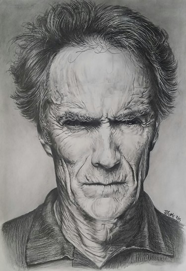 Drawing titled "Clint Eastwood" by Jerome, Original Artwork, Graphite