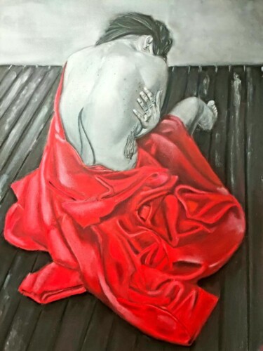 Desenho intitulada "drapé rouge" por Jean Alvarez, Obras de arte originais, Pastel