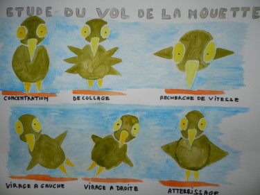 Peinture intitulée "ETUDE SUR LE VOL DE…" par Le Livreur De Chats, Œuvre d'art originale, Aquarelle