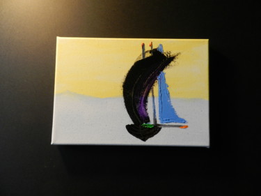 Painting titled "UN BATEAU" by Le Livreur De Chats, Original Artwork, Oil