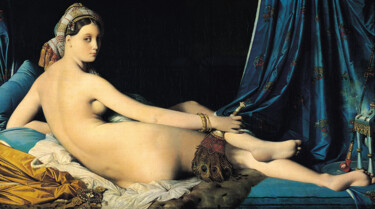 Malerei mit dem Titel "La grande odalisque" von Jean-Auguste-Dominique Ingres, Original-Kunstwerk, Öl