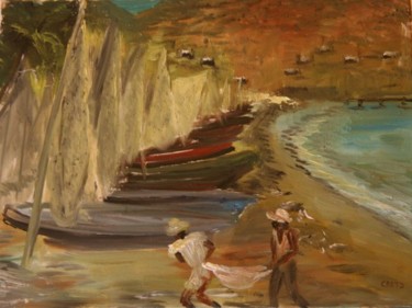 Peinture intitulée "LES VOILIERS SUR LA…" par Jean Baptiste Crets, Œuvre d'art originale, Huile