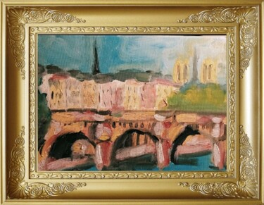 Peinture intitulée "Le Pont Neuf" par Jean-Baptiste De La Butte Des Preux, Œuvre d'art originale, Huile Monté sur Châssis en…