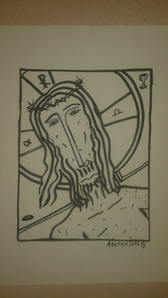 Disegno intitolato "Christ" da Jean-Baptiste De La Butte Des Preux, Opera d'arte originale