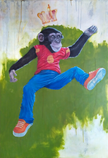 Картина под названием "Monkey Color-Jump" - Jean-Baptiste De Poret, Подлинное произведение искусства, Масло
