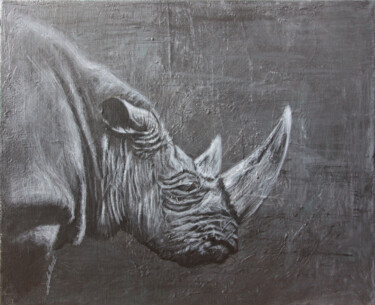 Schilderij getiteld "Rhinocéros" door Jean-Baptiste De Poret, Origineel Kunstwerk, Olie
