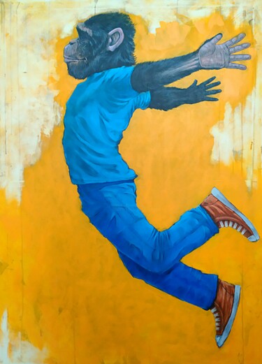 Картина под названием "Monkey Color-Jump 2" - Jean-Baptiste De Poret, Подлинное произведение искусства, Акрил
