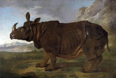 Painting titled "Clara le rhinocéros…" by Jean-Baptiste Oudry, Original Artwork, Oil