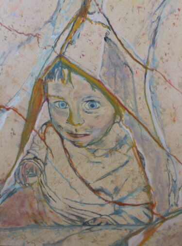 Painting titled "regard d'enfant" by Jean Bernard Blaise, Original Artwork, Acrylic