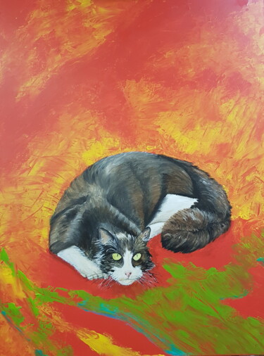 Schilderij getiteld "félis catus" door Jean Bernard Blaise, Origineel Kunstwerk, Acryl