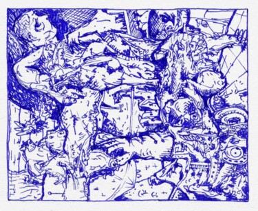 Drawing titled "Histoire bleue." by Jean-Bernard Fenouillas, Original Artwork, Ink