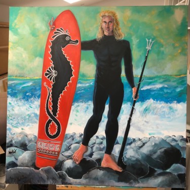 Painting titled "POSEIDON DE SURFACE" by Jean Biret, Original Artwork, Acrylic