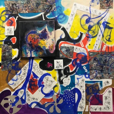 Collages titled "Une toile s’est ech…" by Jean Brisé, Original Artwork, Collages Mounted on Wood Stretcher frame