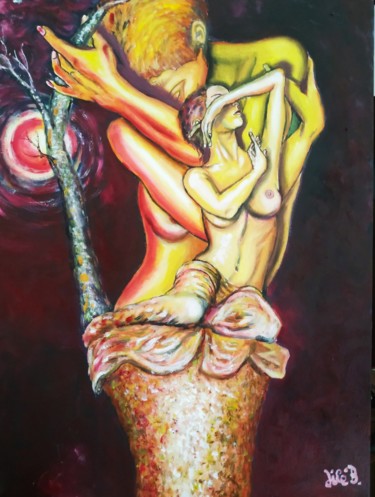 Painting titled "" L'arbre de grâce "" by Jicé B., Original Artwork, Oil Mounted on Wood Stretcher frame