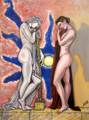 Peinture intitulée "" La penseuse "" par Jicé B., Œuvre d'art originale, Huile