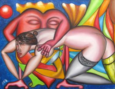 Painting titled "" La dame de coeur "" by Jicé B., Original Artwork, Oil