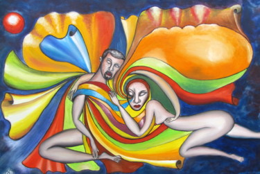 Peinture intitulée "" La valse des aman…" par Jicé B., Œuvre d'art originale, Huile