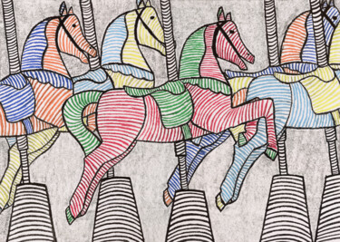 Dibujo titulada "Carrousel" por Jean-Charles Hecquet, Obra de arte original, Tiza