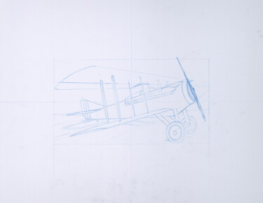 图画 标题为“Avion inachevé” 由Jean-Charles Hecquet, 原创艺术品, 铅笔